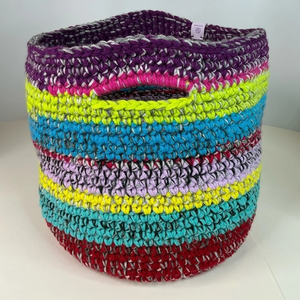 Handcrafted Multicolor Crochet Scrap Woven Tote Bag Basket Storage Handmade Knit